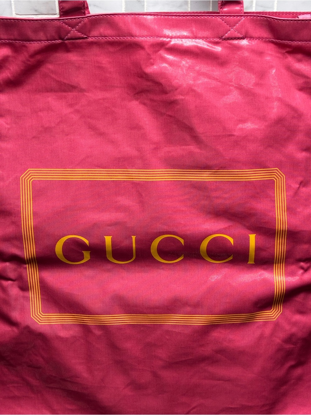 New Gucci Signature Pink Nylon Tote Shopper Bag Large Logo Italy NWT - Picture 6 of 11